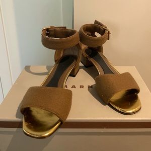 Marni Hazel Brown Felt Open Toe Heeled Sandal, IT38/US8